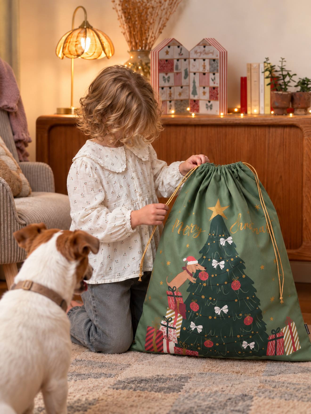 Geschenksack mit Weihnachtsbaum & Dackel personalisierbar