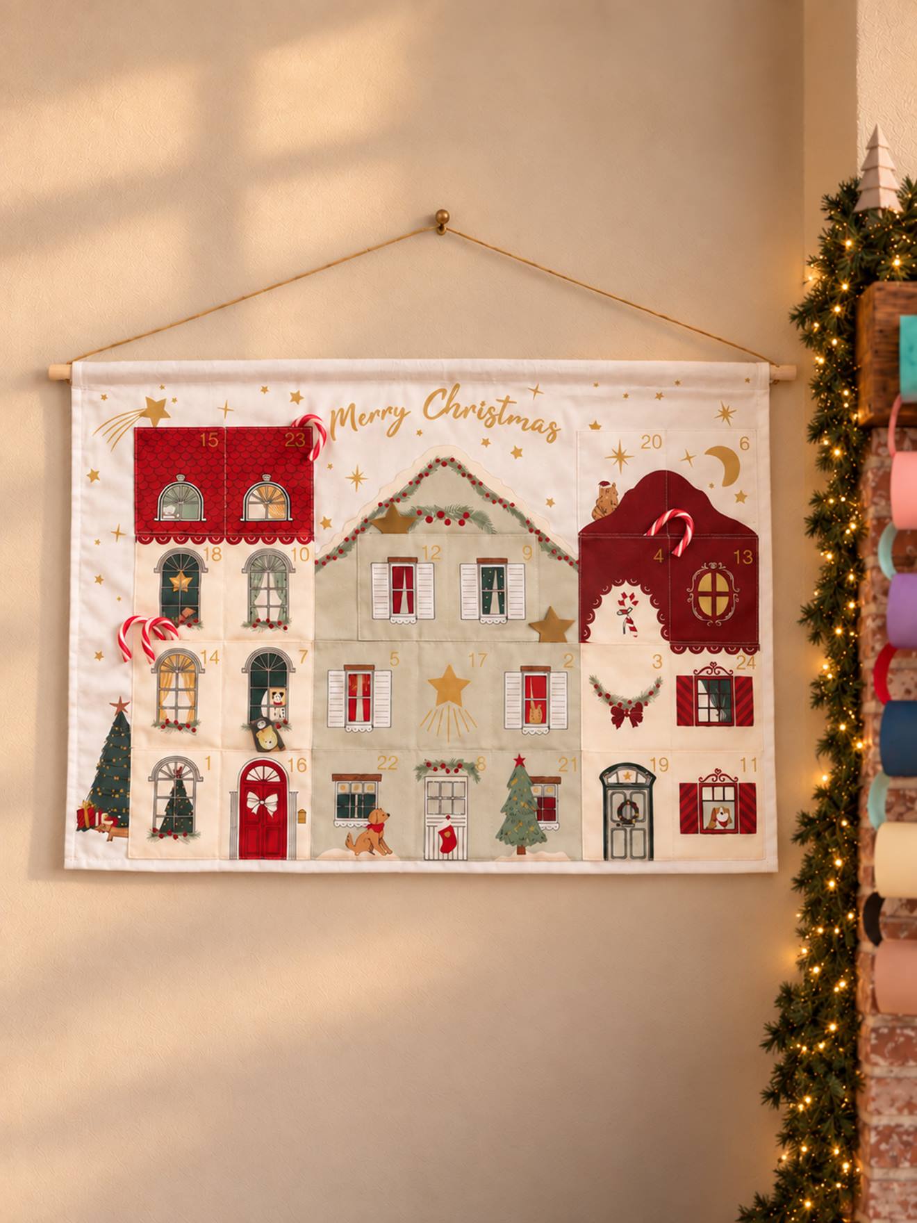 Adventskalender aus Stoff zum Aufhängen Weihnachtsstadt