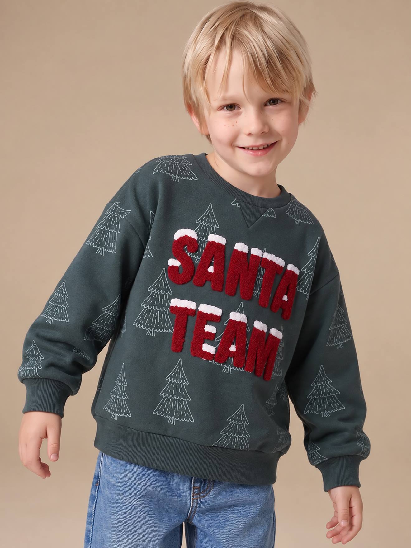 Weihnachts-Sweatshirt mit Applikation Jungen Santa Team