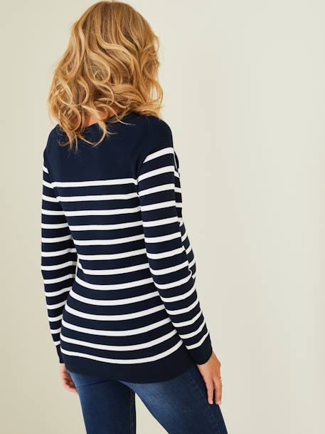 Umstands-Streifenpullover Oeko-Tex - grün+nachtblau gestreift+wollweiß gestreift - 10