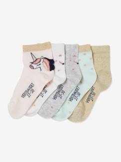 Maedchenkleidung-Unterwäsche, Socken, Strumpfhosen-Socken-5er-Pack Mädchen Socken mit Einhornmotiven Oeko-Tex