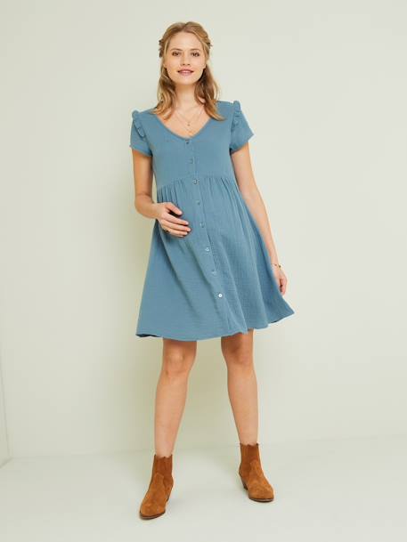 Musselin-Kleid, Schwangerschaft & Stillzeit Oeko-Tex - aquamarin+blau+weiß - 1