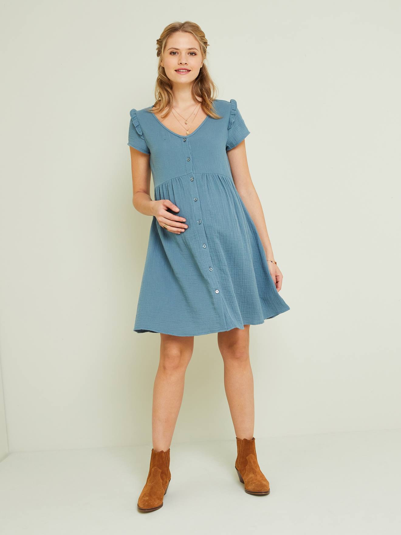 Musselin-Kleid, Schwangerschaft Stillzeit aquamarin