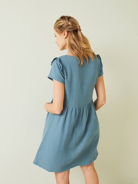 Musselin-Kleid, Schwangerschaft & Stillzeit Oeko-Tex - aquamarin+blau+marine+weiß - 3