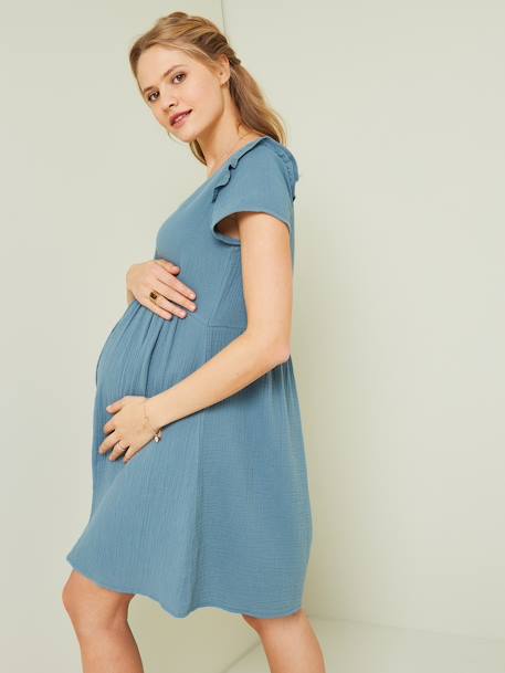 Musselin-Kleid, Schwangerschaft & Stillzeit Oeko-Tex - aquamarin+blau+weiß - 6