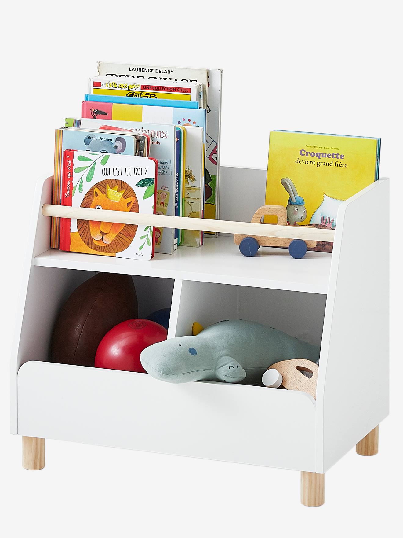 spielzeug verstauen Vertbaudet Kinderzimmer Regalschrank „Ptilou“ in weiß/natur