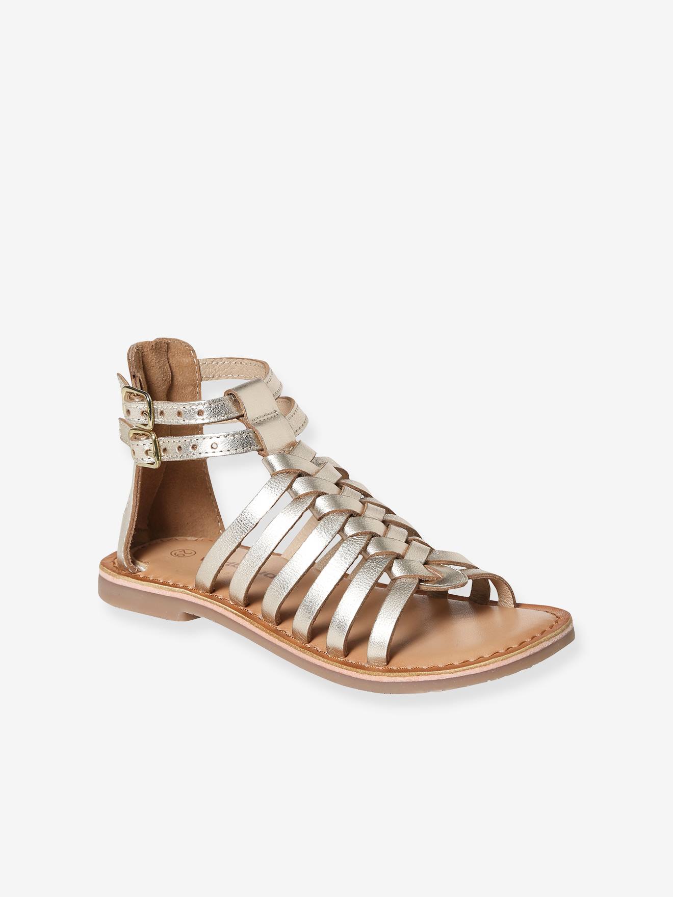 Kinder Römersandalen aus Leder mit Reißverschluss metallisch