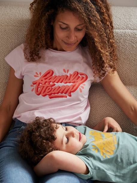 vertbaudet x Studio Jonesie: Damen T-Shirt „Family Team“, Bio-Baumwolle - rosa - 1