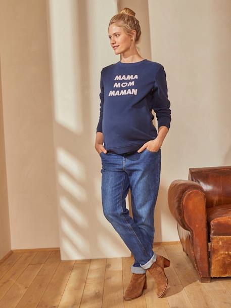 Sweatshirt für Schwangerschaft & Stillzeit, Schriftzug Oeko-Tex - nachtblau+tanne - 10