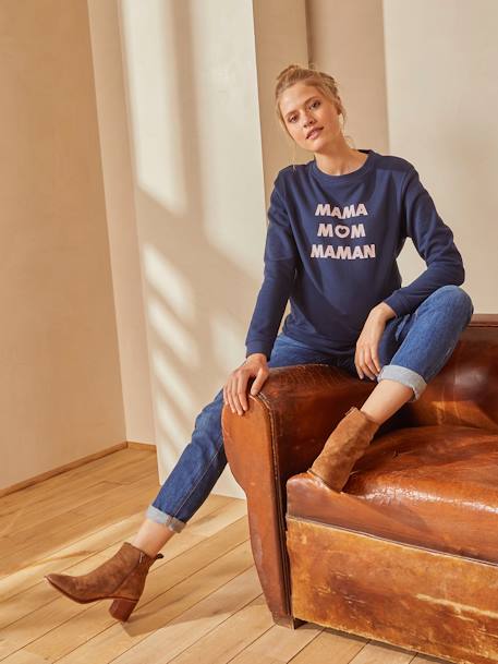 Sweatshirt für Schwangerschaft & Stillzeit, Schriftzug Oeko-Tex - nachtblau+tanne - 9