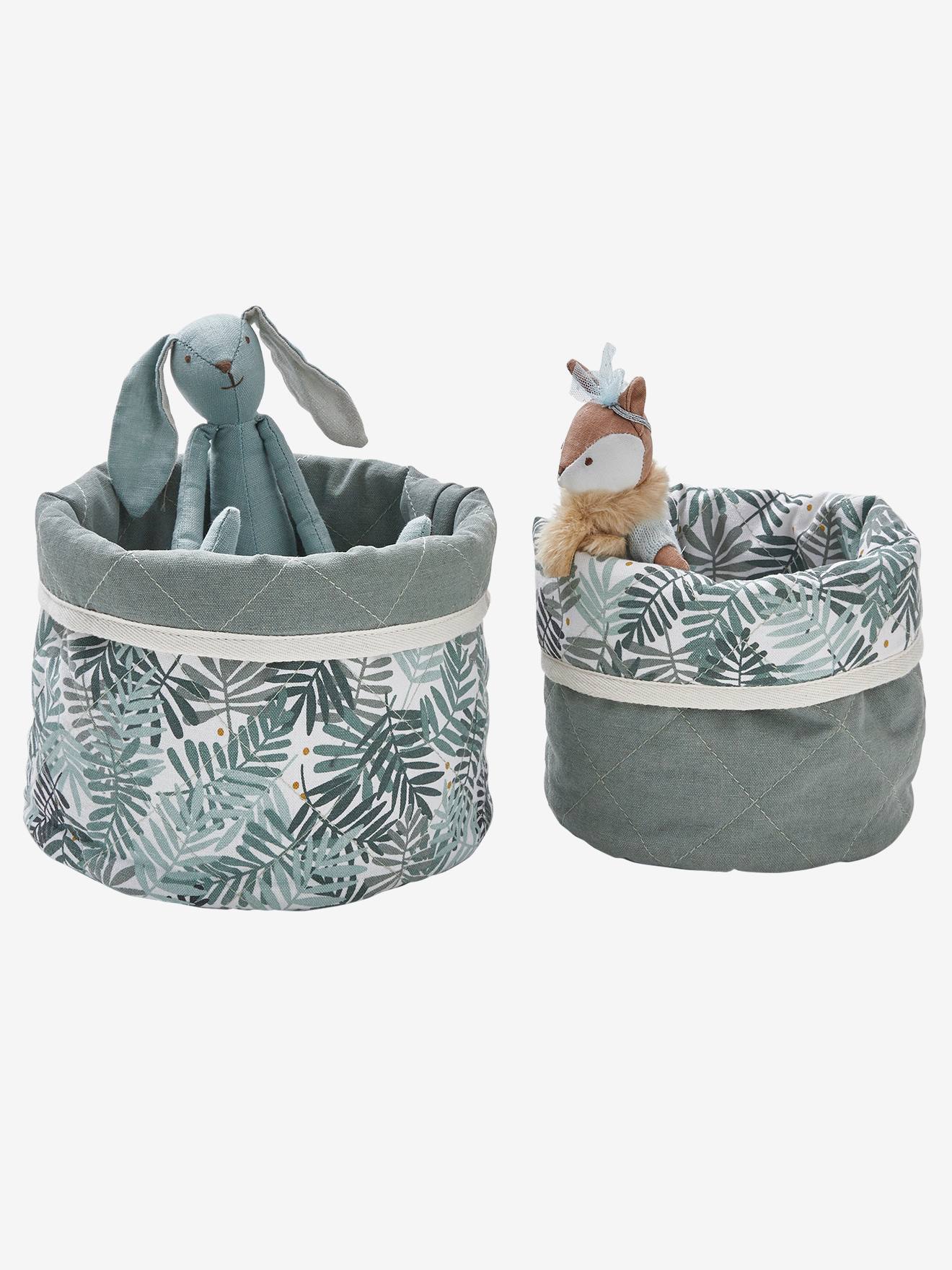 2er-Set Aufbewahrungskörbe PANDAFREUNDE wendbar Wickelkorb Babyzimmer salbei/palmenblätter