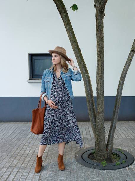 Maxikleid für Schwangerschaft & Stillzeit, bedruckt - blau bedruckt - 3