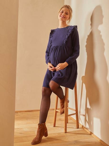 Kleid für Schwangerschaft & Stillzeit, Musselin - nachtblau - 9
