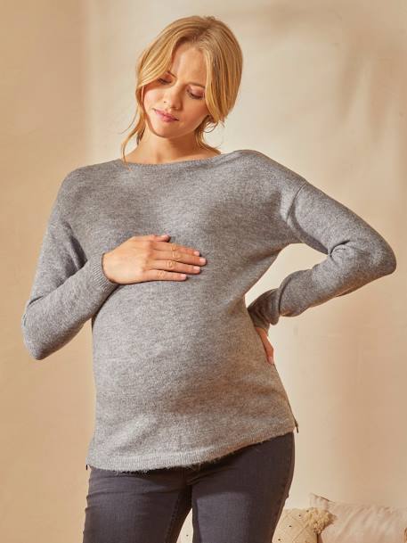 Pullover für Schwangerschaft & Stillzeit - grau+lachsfarben - 1