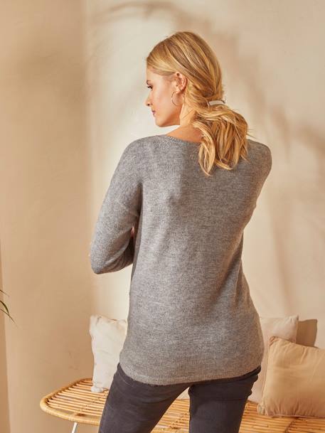Pullover für Schwangerschaft & Stillzeit - grau+lachsfarben - 3