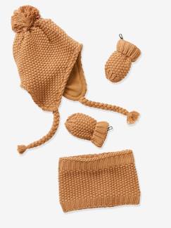 Babymode-Accessoires-Mützen, Schals & Handschuhe-Mädchen Baby Strick-Set: Mütze, Rundschal & Fäustlinge,