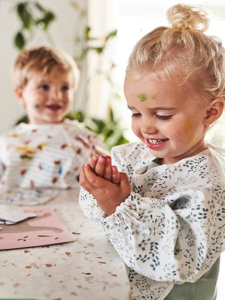 Baby Ärmellätzchen, Kleinkinder Malkittel blau vichy+mehrfarbig fuchs+pfirsich+weiß geblümt/flora+weiß/mehrfarbig künstler 27