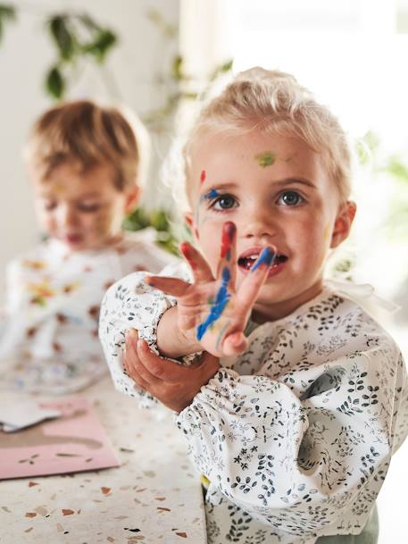 Baby Ärmellätzchen, Kleinkinder Malkittel blau vichy+mehrfarbig fuchs+pfirsich+weiß geblümt/flora+weiß/mehrfarbig künstler 25