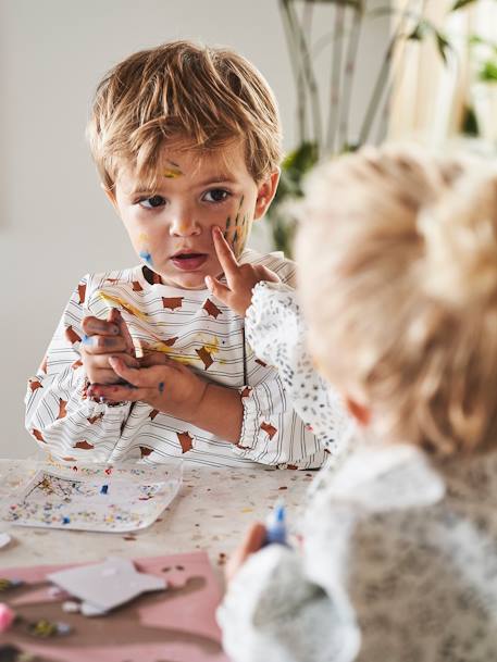 Baby Ärmellätzchen, Kleinkinder Malkittel blau vichy+mehrfarbig fuchs+pfirsich+weiß geblümt/flora+weiß/mehrfarbig künstler 9