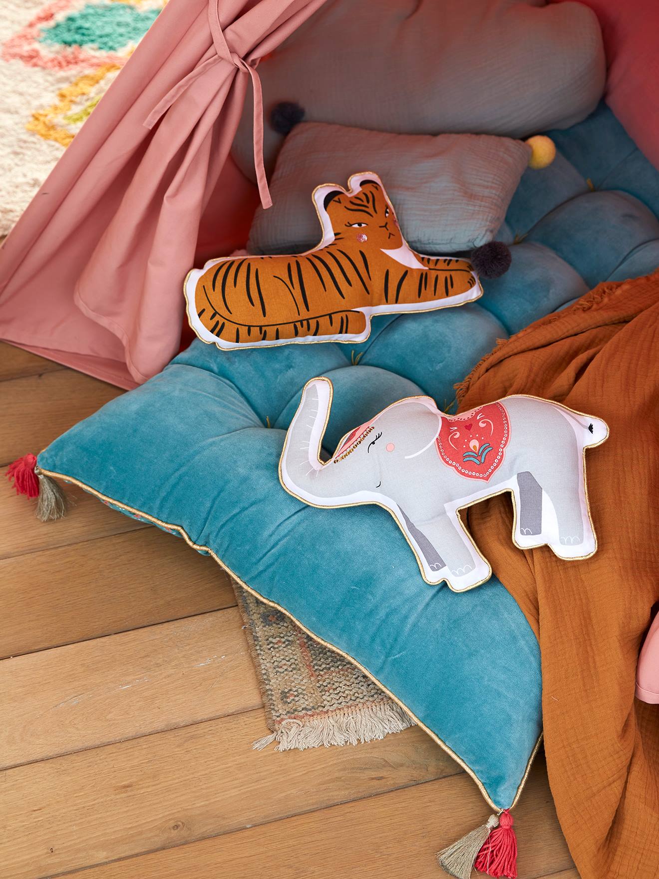2er-Set Deko-Kissen INDIA mit Tieren Kinderzimmer elefant