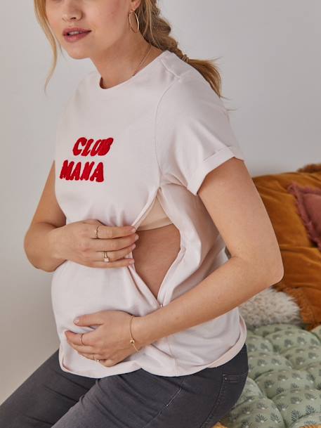 Bio-Kollektion: T-Shirt für Schwangerschaft & Stillzeit „Club Mama“, personalisierbar - anthrazit+blau+rosa+ziegel - 25