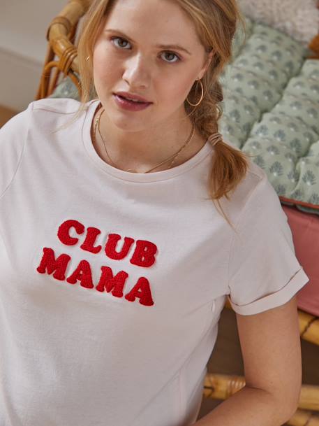 Bio-Kollektion: T-Shirt für Schwangerschaft & Stillzeit „Club Mama“, personalisierbar - anthrazit+blau+rosa+ziegel - 24