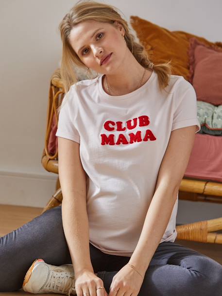Bio-Kollektion: T-Shirt für Schwangerschaft & Stillzeit „Club Mama“, personalisierbar - anthrazit+blau+rosa+ziegel - 18