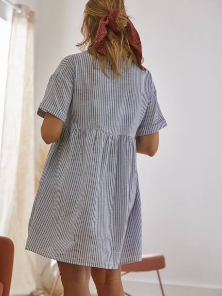 Blusenkleid für Schwangerschaft & Stillzeit - blau/weiß gestreift+karamell - 2