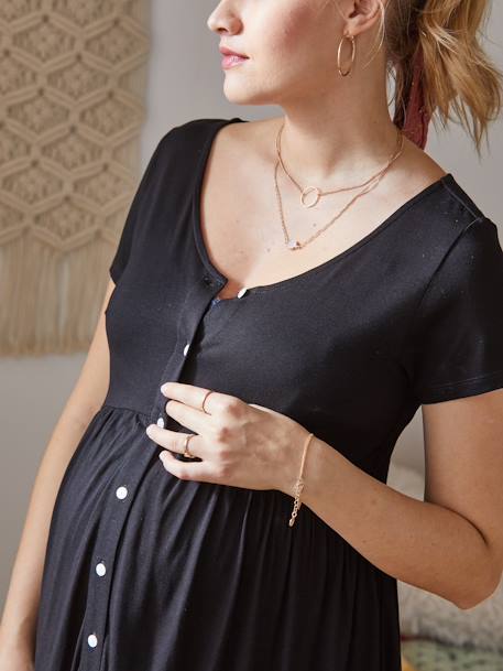 Kleid, Schwangerschaft & Stillzeit - petrol bedruckt+schwarz+ziegel bedruckt - 10