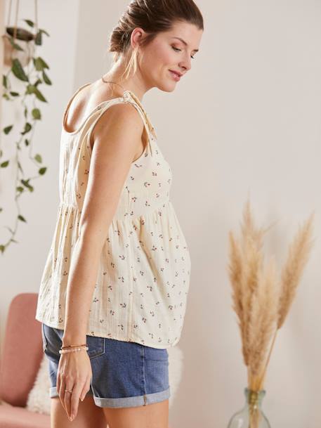 Top aus Musselin für Schwangerschaft & Stillzeit - beige bedruckt - 8