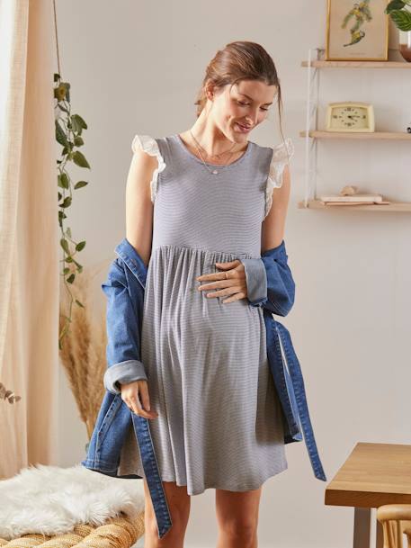 Ärmelloses Kleid für Schwangerschaft & Stillzeit - weiß/blau gestreift - 8