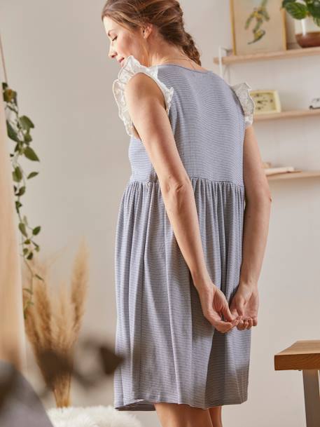 Ärmelloses Kleid für Schwangerschaft & Stillzeit - weiß/blau gestreift - 5