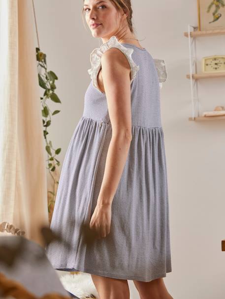 Ärmelloses Kleid für Schwangerschaft & Stillzeit - weiß/blau gestreift - 4