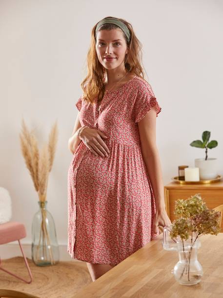 Bedrucktes Kleid für Schwangerschaft & Stillzeit - beige bedruckt - 3