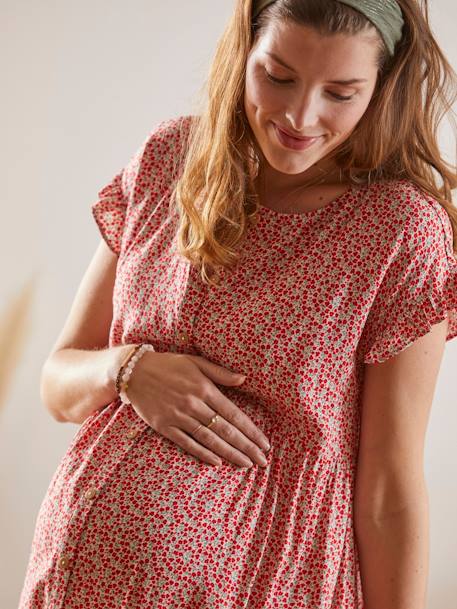 Bedrucktes Kleid für Schwangerschaft & Stillzeit - beige bedruckt - 2