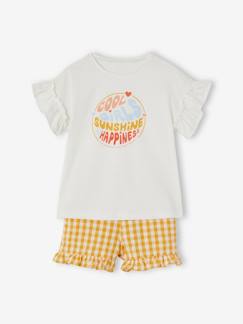 Maedchenkleidung-Mädchen-Set: T-Shirt & Shorts mit Karomuster