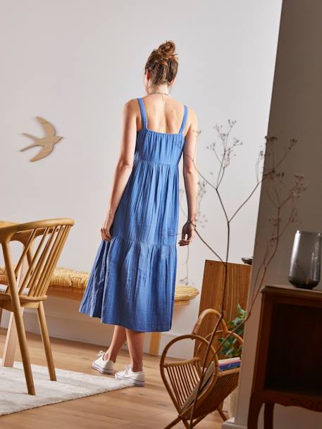 Trägerkleid für Schwangerschaft & Stillzeit, Musselin - altrosa+blau - 8