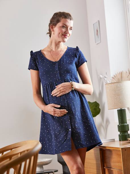 Musselin-Kleid, Schwangerschaft & Stillzeit Oeko-Tex - aquamarin+blau+marine+weiß - 19