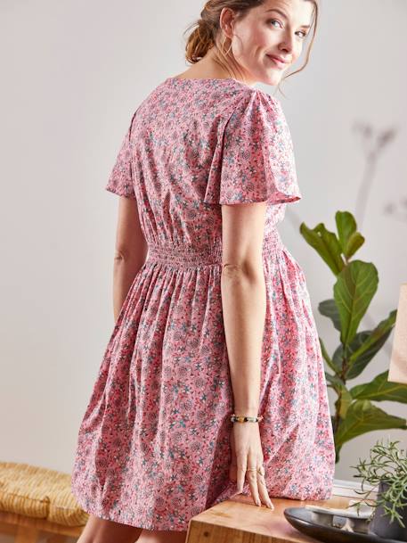 Kurzes Kleid für Schwangerschaft & Stillzeit - rosa bedruckt+weiß bedruckt - 3