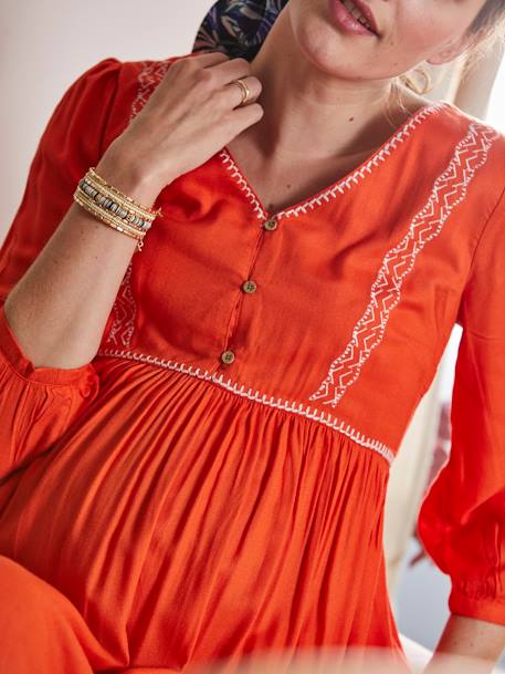 Kleid für Schwangerschaft & Stillzeit, Crêpe - orange - 5