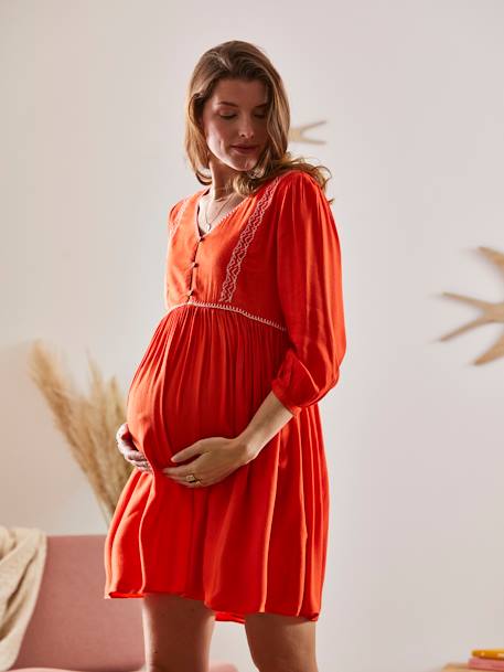 Kleid für Schwangerschaft & Stillzeit, Crêpe - orange - 8