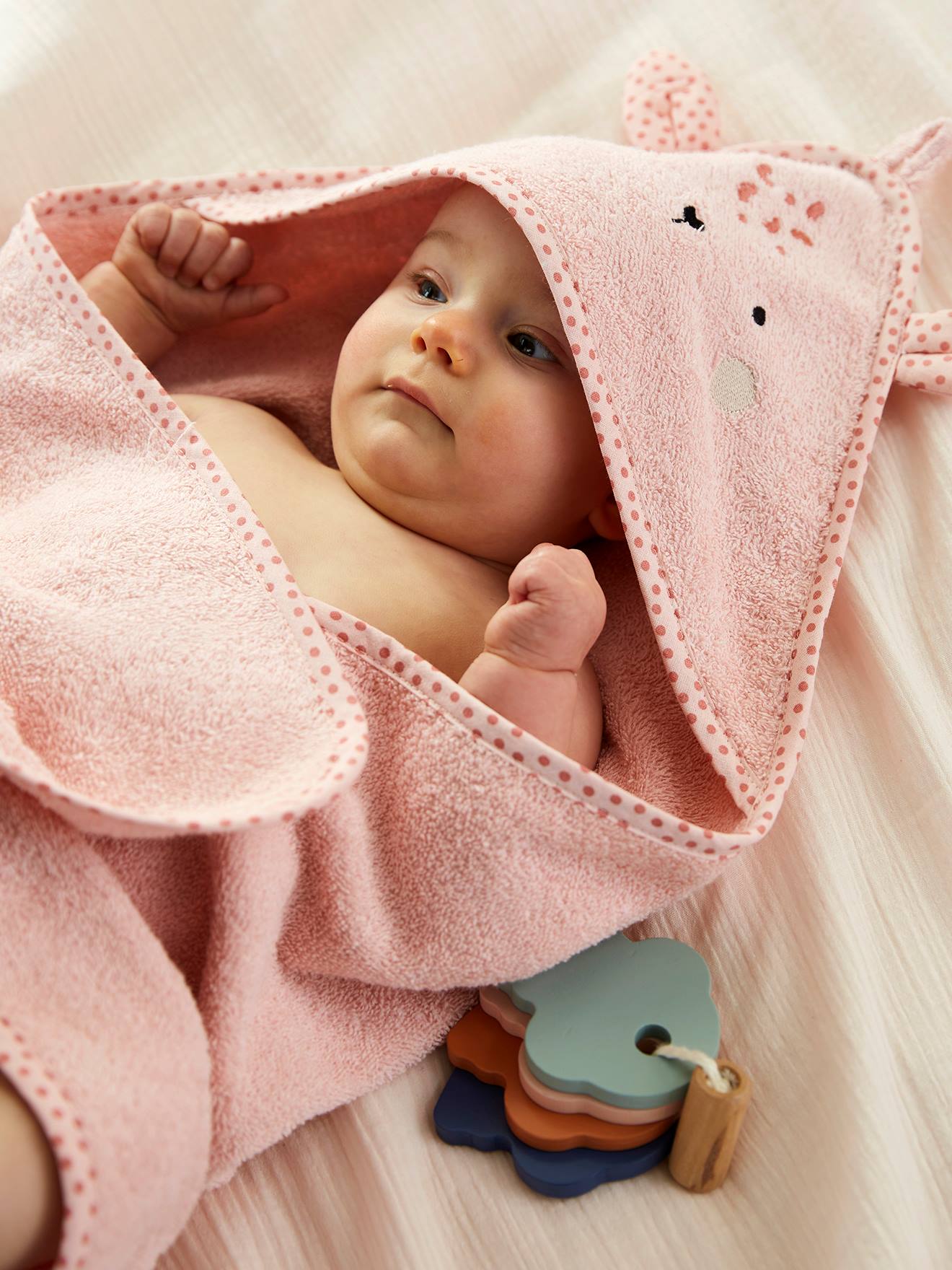 Baby Kapuzenbadetuch & Waschhandschuh Tiergesicht und 3D-Ohren