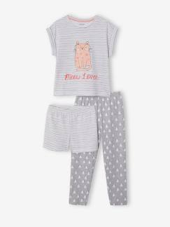 Maedchenkleidung-3-teiliger Mädchen Schlafanzug: Shirt, Shorts & Hose Oeko-Tex