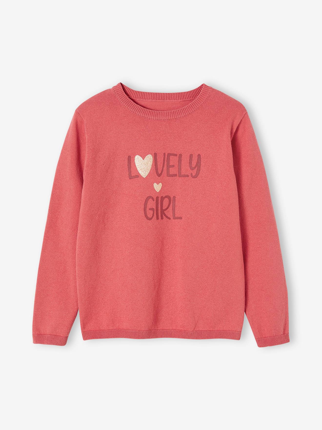 Vertbaudet Mädchen Pullover, GlitzerSchriftzug BASIC in ziegel