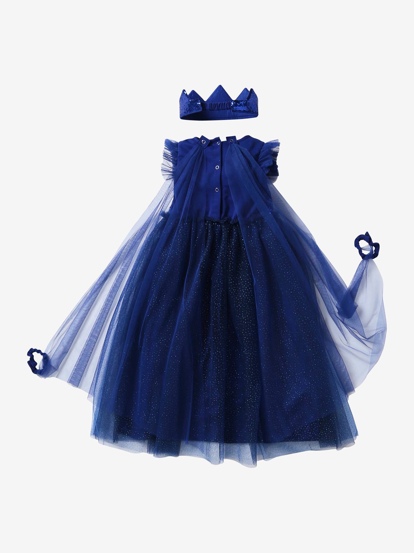 Aoiviss Prinzessin Kostüm Für Mädchen – Blau, Mit Pailletten & Organza-Rock, Langarm, Inkl. Krone & Zubehör, Für Karneval & Halloween