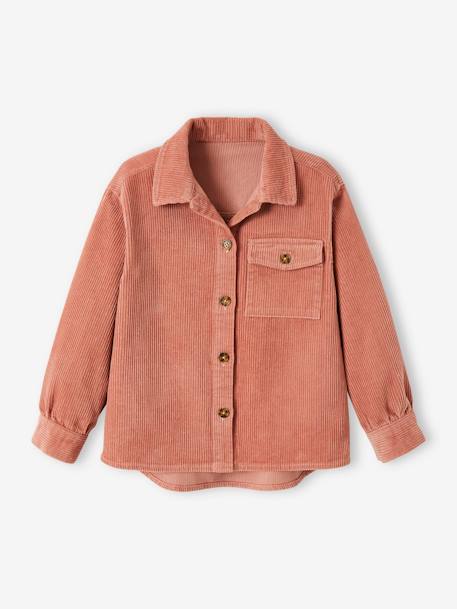 Mädchen Hemdjacke aus Cord - altrosa+moosgrün - 3
