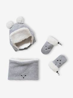 Babymode-Accessoires-Mützen, Schals & Handschuhe-Baby Strick-Set: Mütze, Rundschal & Fäustlinge, Bär