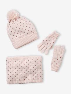 -Mädchen Set: Mütze, Loopschal & Handschuhe, Herzen BASIC