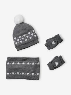 Maedchenkleidung-Accessoires-Mützen, Schals & Handschuhe-Mädchen Strick-Set: Mütze, Rundschal & Handschuhe