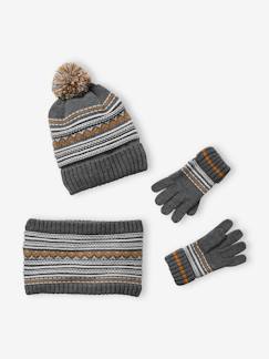 -Jungen-Set: Mütze, Rundschal & Handschuhe, Jacquardstrick